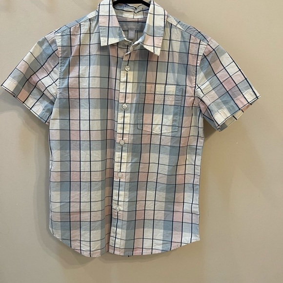 Lot of  2 Short sleeve button down shirts-dark blue & pink/light blue/white Sz L - Picture 3 of 9